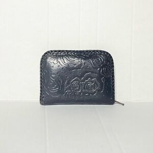 Floral Tooled Black Leather Wallet